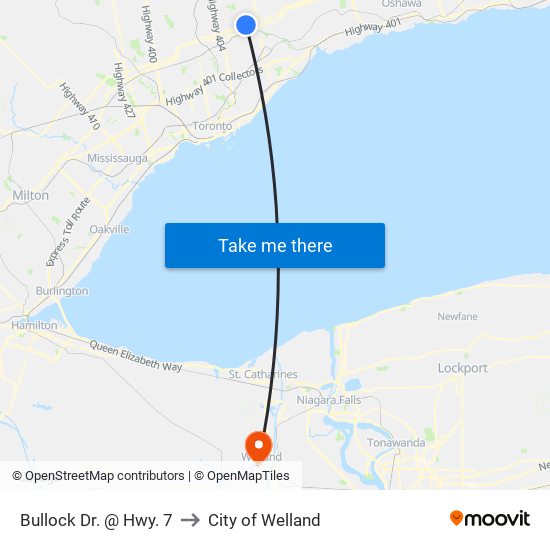 Bullock Dr. @ Hwy. 7 to City of Welland map