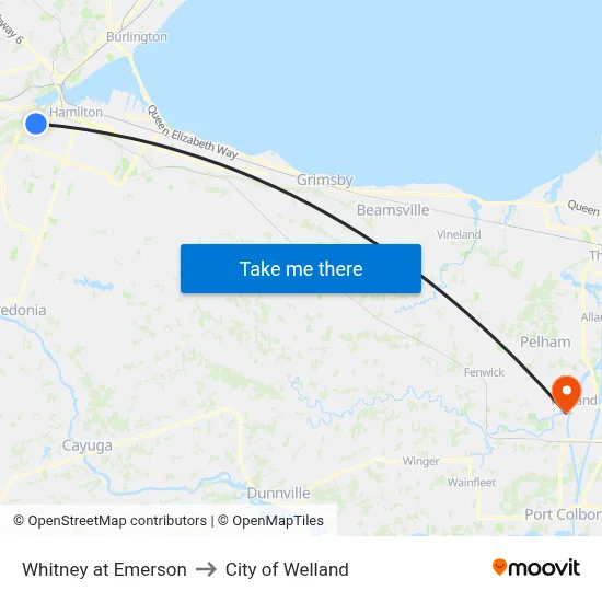 Whitney at Emerson to City of Welland map