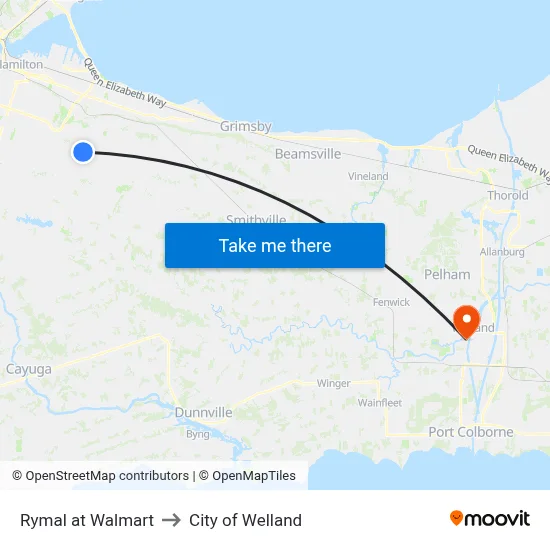 Rymal at Walmart to City of Welland map