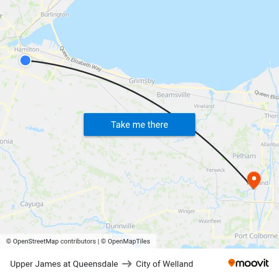 Upper James at Queensdale to City of Welland map