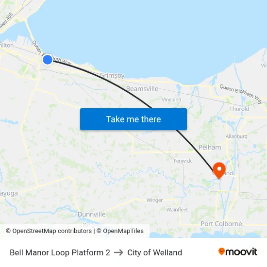 Bell Manor Loop Platform 2 to City of Welland map