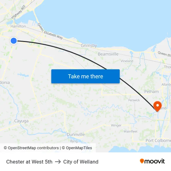Chester at West 5th to City of Welland map