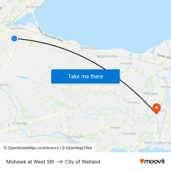 Mohawk at West 5th to City of Welland map