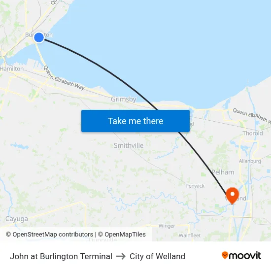 John at Burlington Terminal to City of Welland map