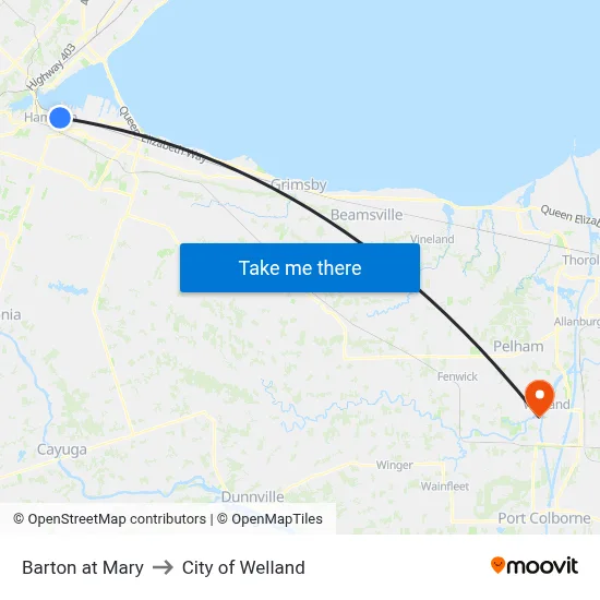 Barton at Mary to City of Welland map
