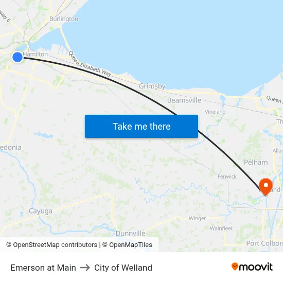 Emerson at Main to City of Welland map
