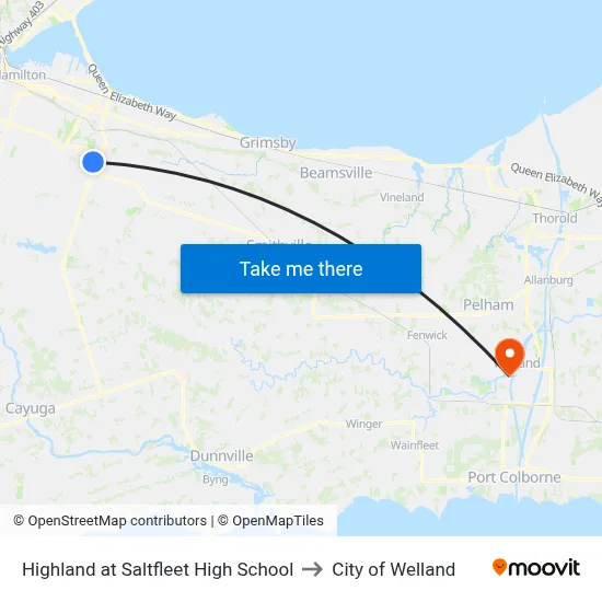 Highland at Saltfleet High School to City of Welland map