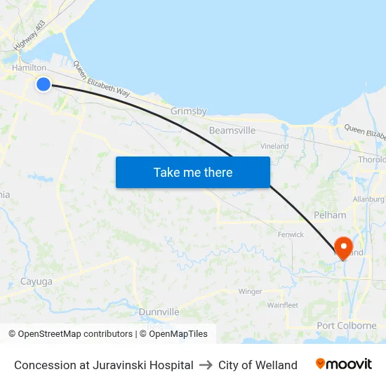 Concession at Juravinski Hospital to City of Welland map