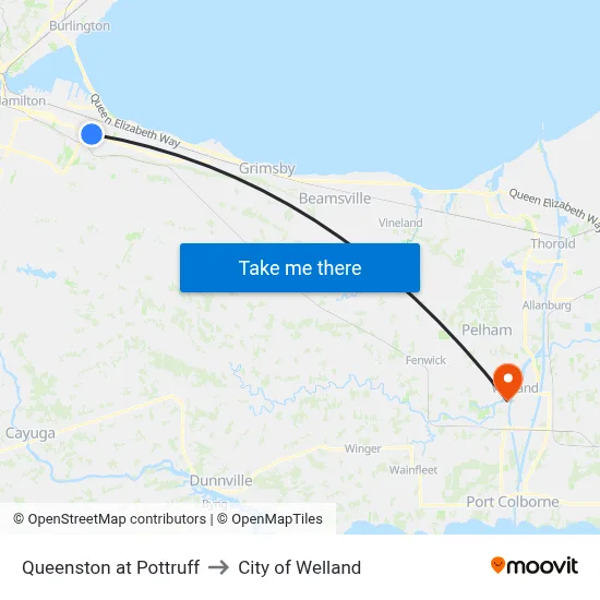 Queenston at Pottruff to City of Welland map