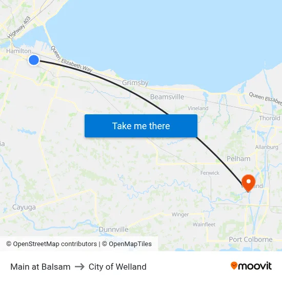 Main at Balsam to City of Welland map
