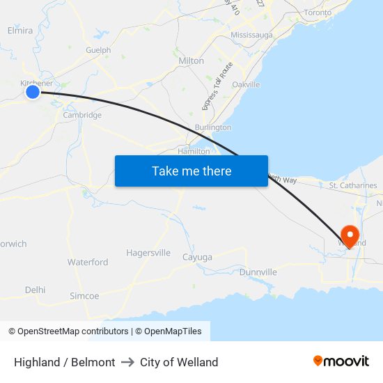 Highland / Belmont to City of Welland map