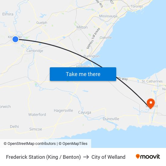 Frederick Station (King / Benton) to City of Welland map