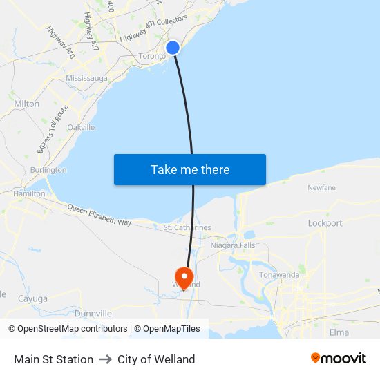 Main St Station to City of Welland map