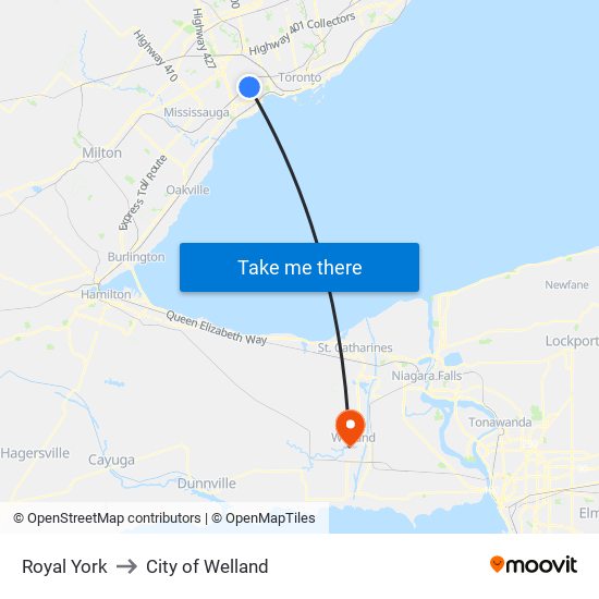Royal York to City of Welland map