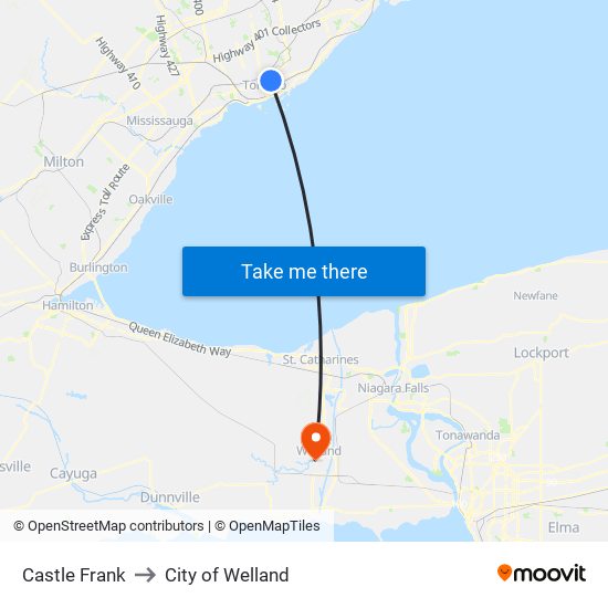 Castle Frank to City of Welland map