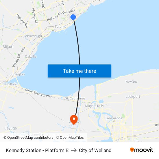 Kennedy Station - Platform B to City of Welland map