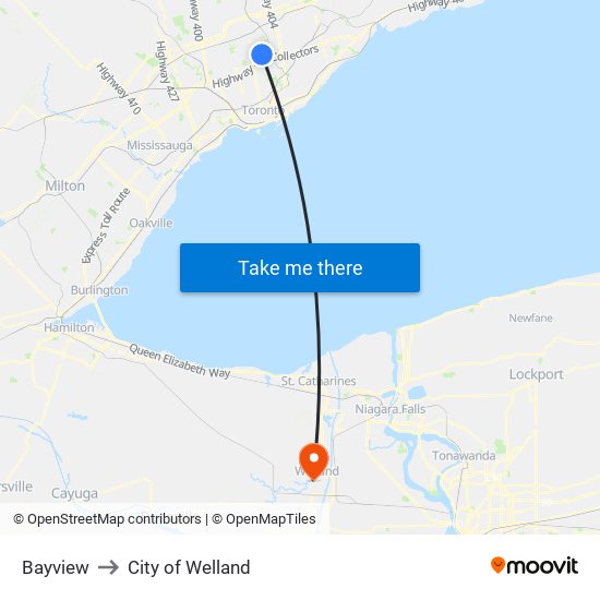 Bayview to City of Welland map