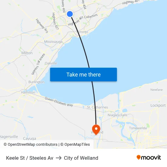 Keele St / Steeles Av to City of Welland map