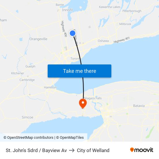 St. John's Sdrd / Bayview Av to City of Welland map