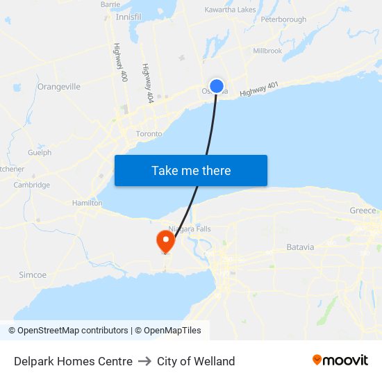 Delpark Homes Centre to City of Welland map