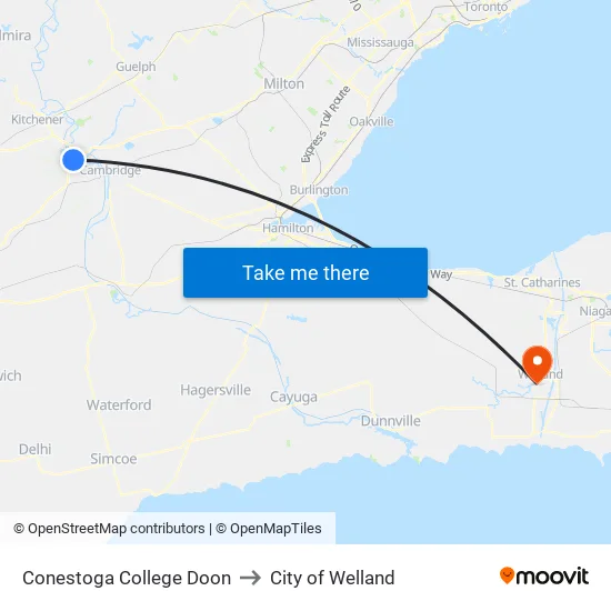 Conestoga College Doon to City of Welland map