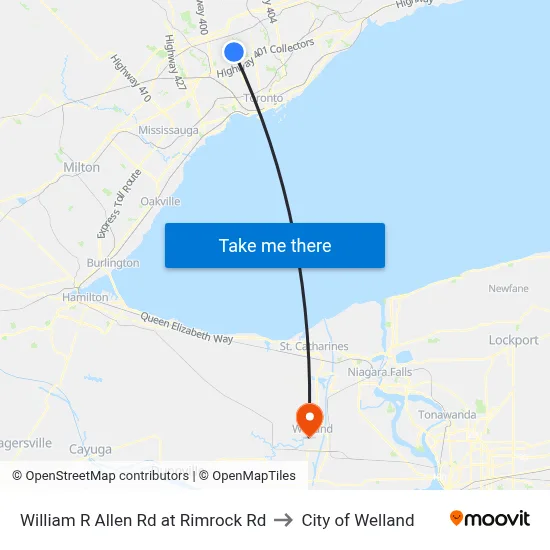 William R Allen Rd at Rimrock Rd to City of Welland map