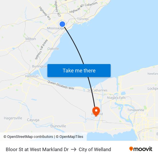 Bloor St at West Markland Dr to City of Welland map