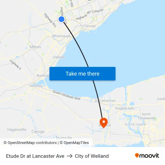 Etude Dr at Lancaster Ave to City of Welland map