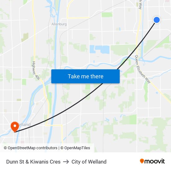 Dunn St & Kiwanis Cres to City of Welland map