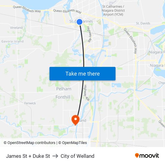 James St + Duke St to City of Welland map