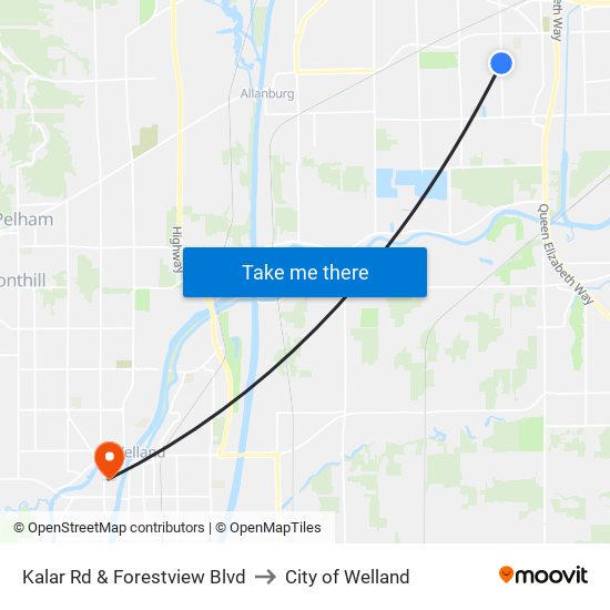 Kalar Rd & Forestview Blvd to City of Welland map