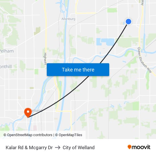 Kalar Rd & Mcgarry Dr to City of Welland map