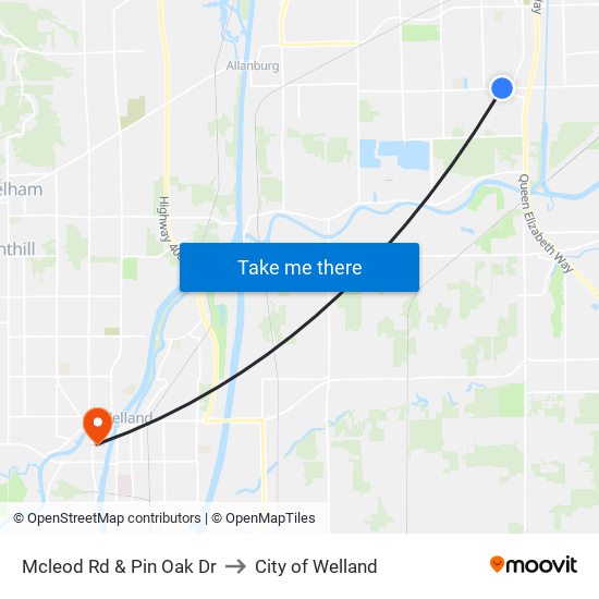 Mcleod Rd & Pin Oak Dr to City of Welland map