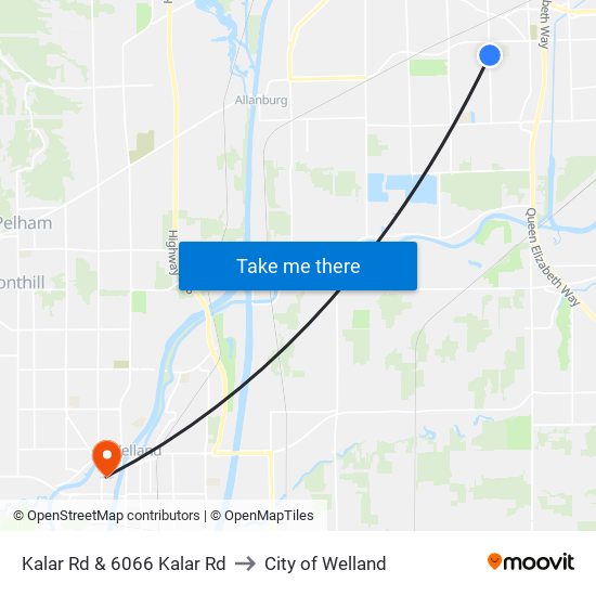 Kalar Rd & 6066 Kalar Rd to City of Welland map