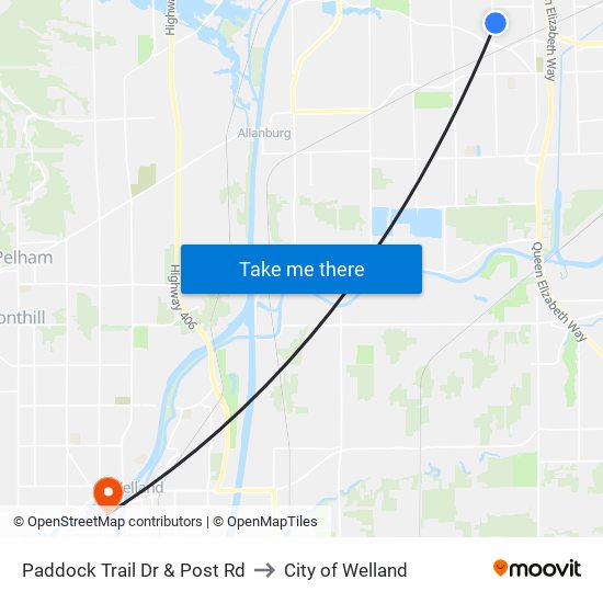 Paddock Trail Dr & Post Rd to City of Welland map