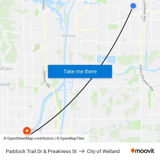 Paddock Trail Dr & Preakness St to City of Welland map