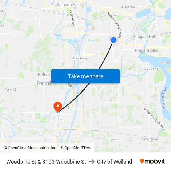 Woodbine St & 8103 Woodbine St to City of Welland map