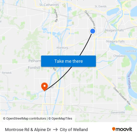 Montrose Rd & Alpine Dr to City of Welland map