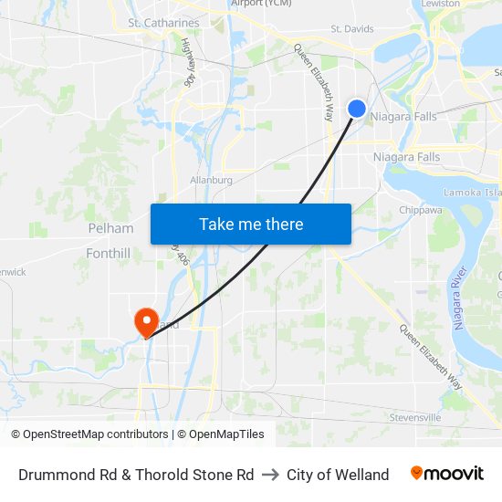 Drummond Rd & Thorold Stone Rd to City of Welland map