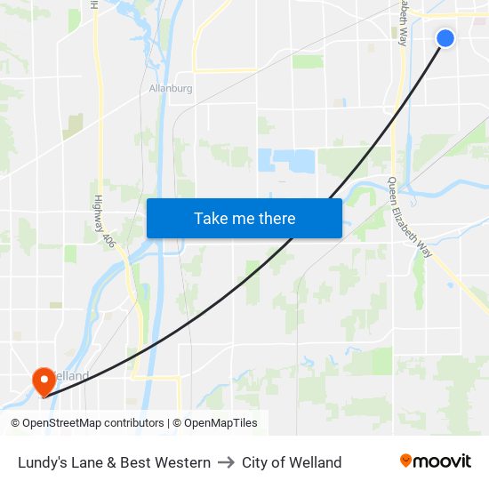 Lundy's Lane & Best Western to City of Welland map