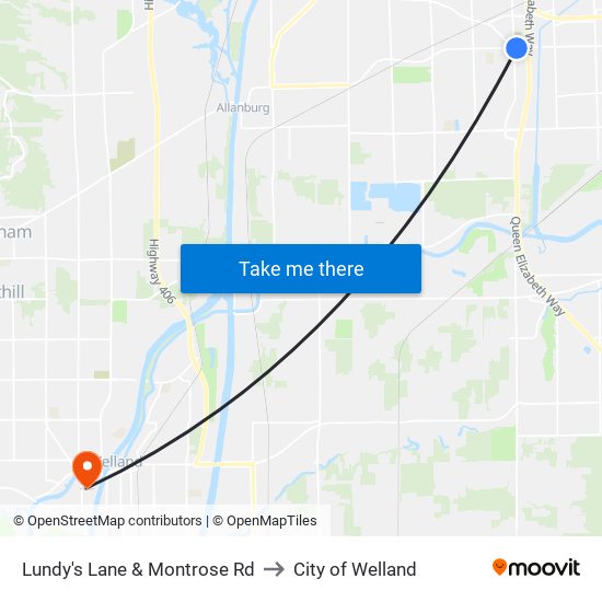 Lundy's Lane & Montrose Rd to City of Welland map