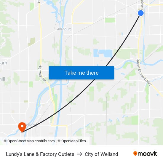 Lundy's Lane & Factory Outlets to City of Welland map