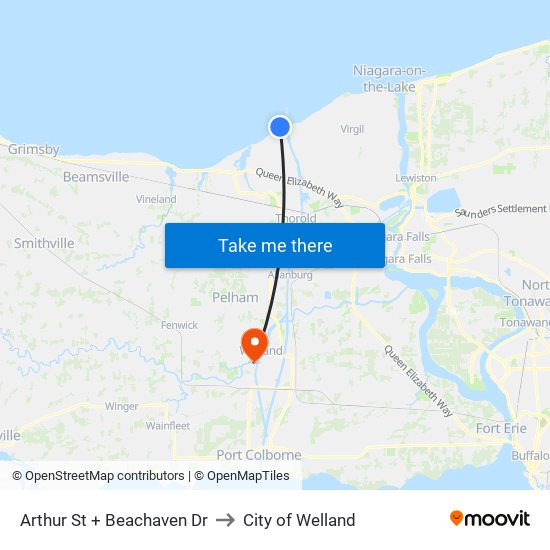 Arthur St + Beachaven Dr to City of Welland map