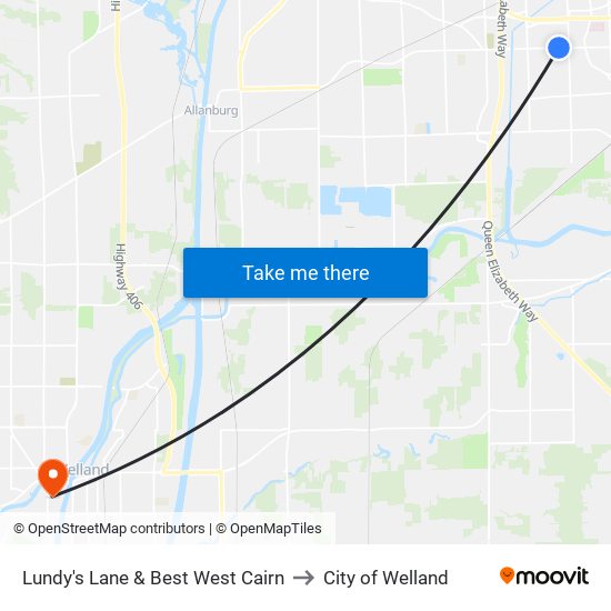 Lundy's Lane & Best West Cairn to City of Welland map