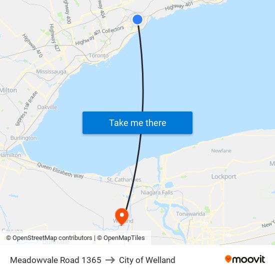 Meadowvale Road 1365 to City of Welland map