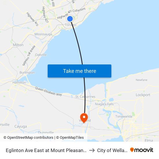 Eglinton Ave East at Mount Pleasant Rd to City of Welland map