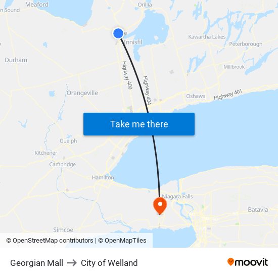 Georgian Mall to City of Welland map