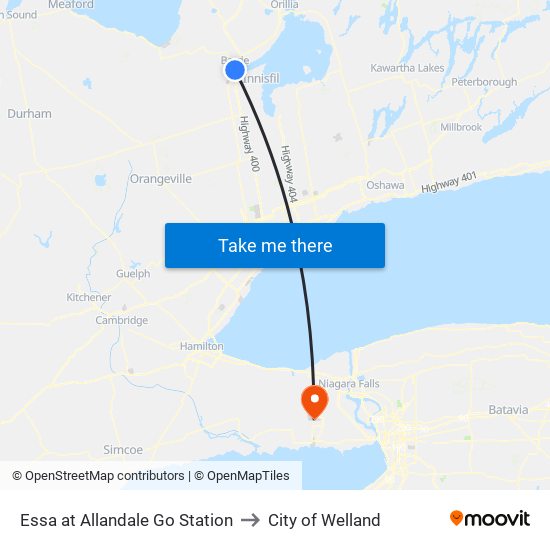 Essa at Allandale Go Station to City of Welland map