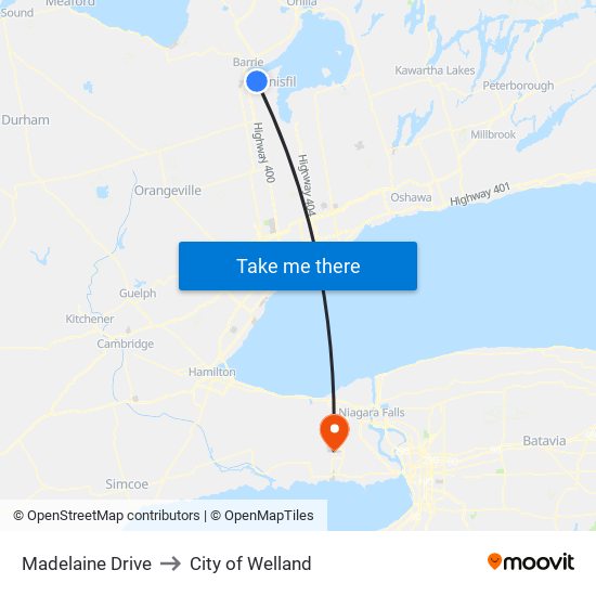 Madelaine Drive to City of Welland map