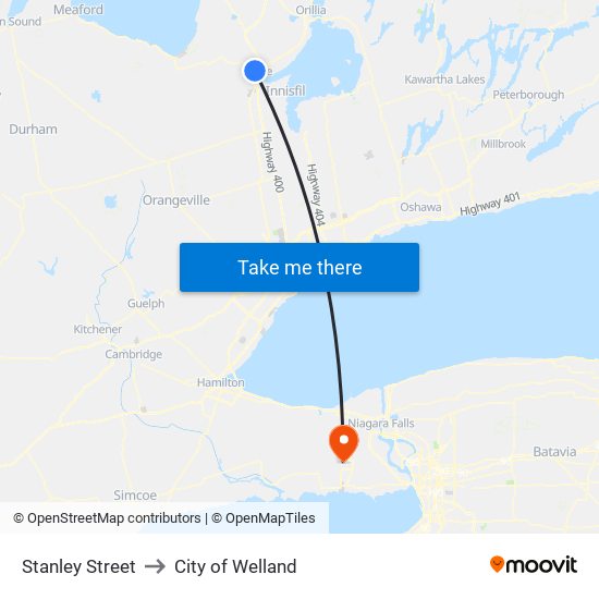 Stanley Street to City of Welland map